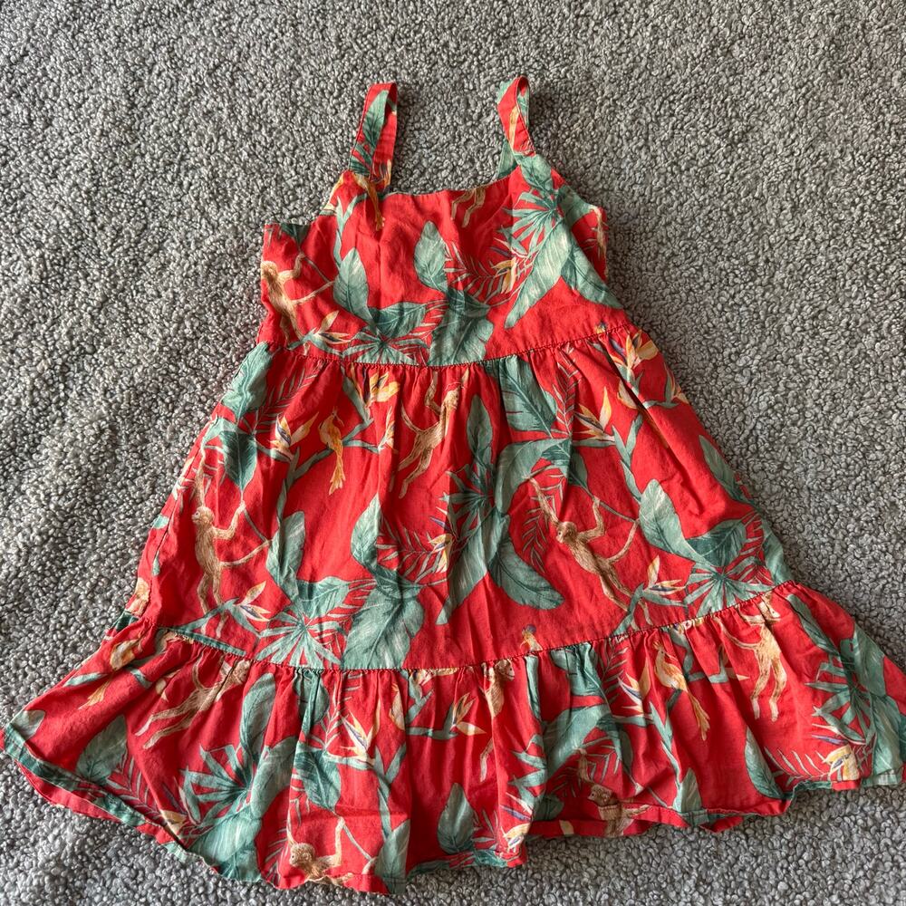 Janie and Jack 100% Cotton Vibrant Poppy Tropical Print Jungle Dress Size 4